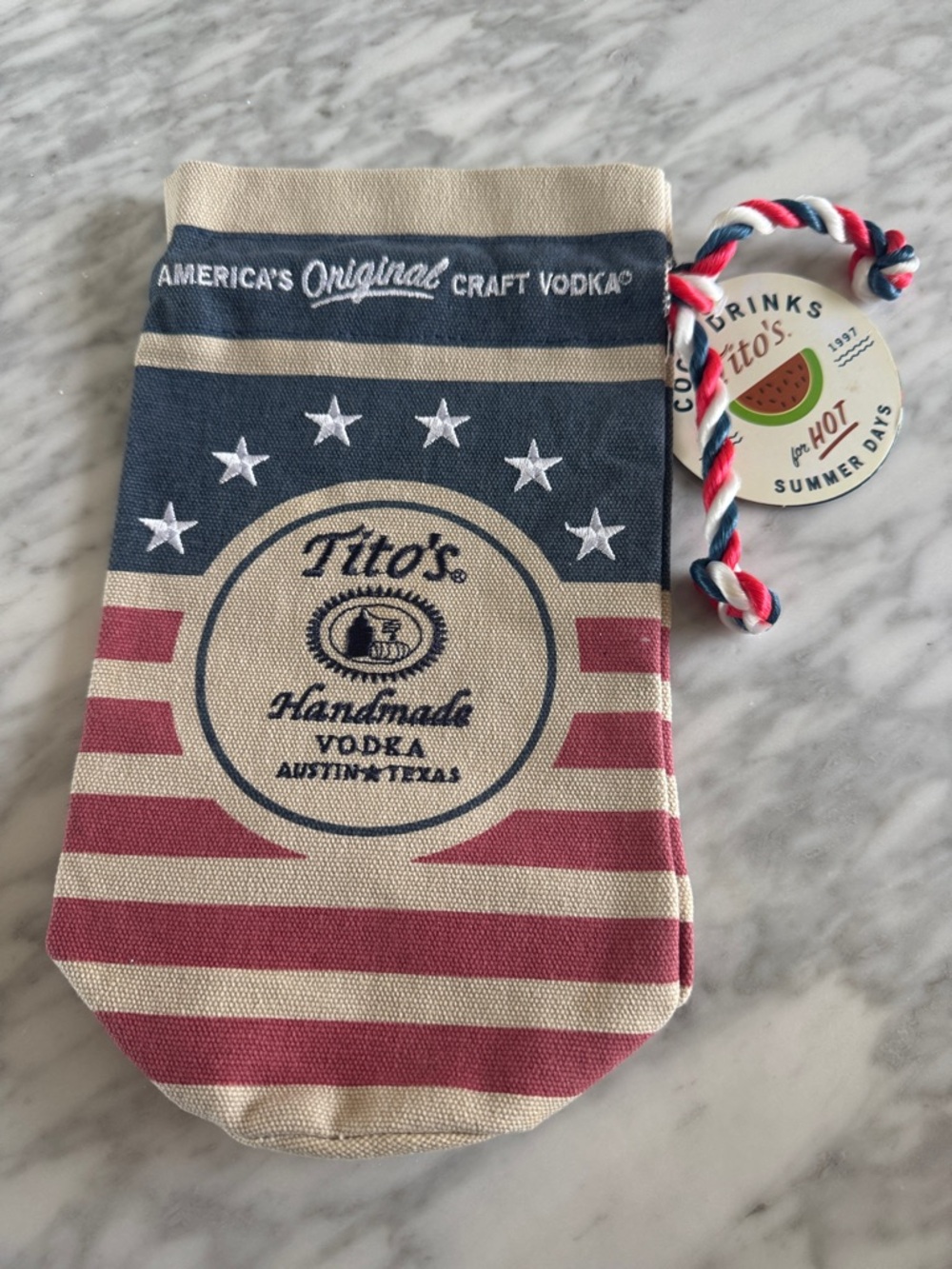 Tito’s Vodka branded canvas embroidered drawstring bag. NWT